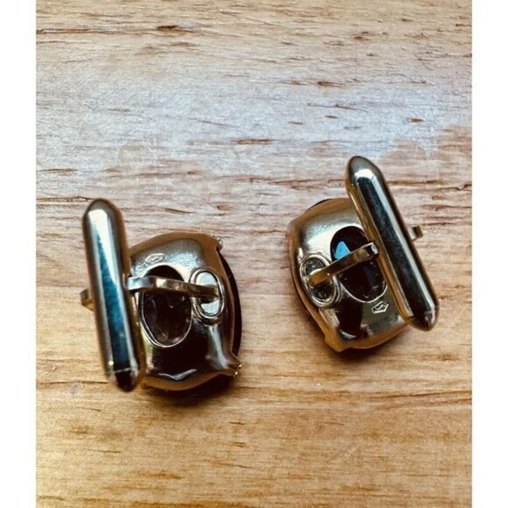 Smokey Quartz Cufflinks Unisex Domed Gold Toned Brown Faceted Oval Stone Vintage